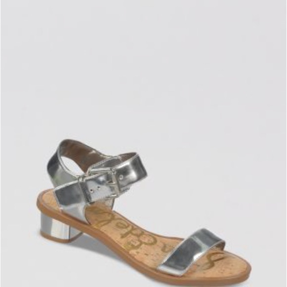 Sam Edelman Trina Silver Metallic Cork Block Heel Sandals Size 8M